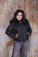 Женская осенняя куртка из плащевки на синтепоне, со съемным меховым воротником, норма и батал большие размеры