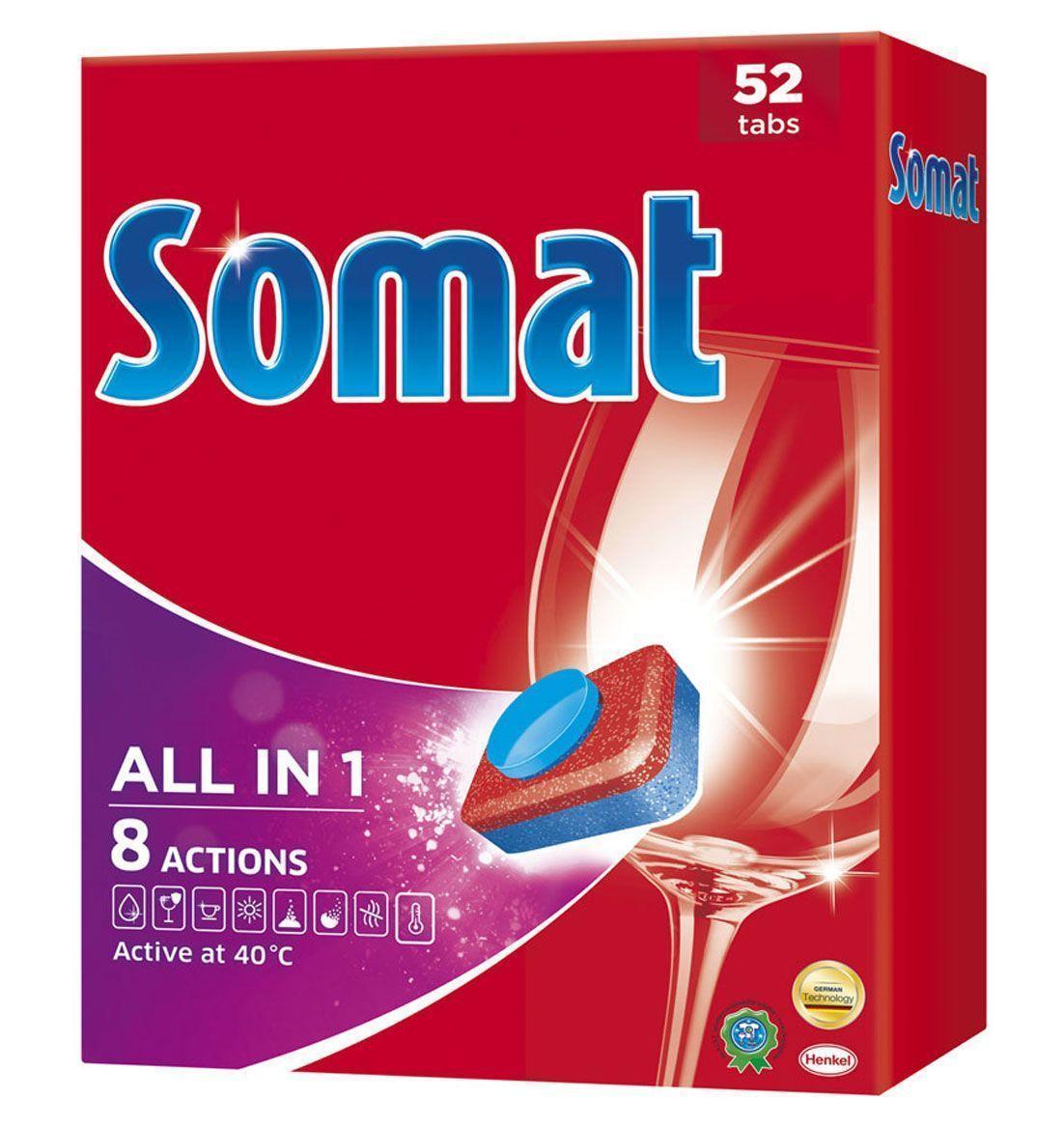 SOMAT (СОМАТ) таблетки для посудомоечных машин ВСЕ В ОДНОМ 52 штуки (6 упаковок в коробке) Henkel - фото 1 - id-p9905509