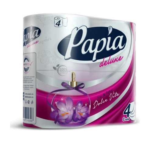 Туалетная бумага PAPIA Deluxe Дольче Вита 4 сл. 4 рул. (х14) - фото 1 - id-p9905740