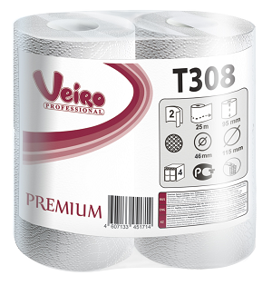 VEIRO Professional Premium арт. Т308 Туалетная бумага белая 2-х сл. 8рул. 25м (х6) - фото 1 - id-p9905762