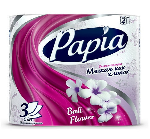 Туалетная бумага PAPIA Балийский Цветок 3 сл. 4 рул. (х14) - фото 1 - id-p9906080
