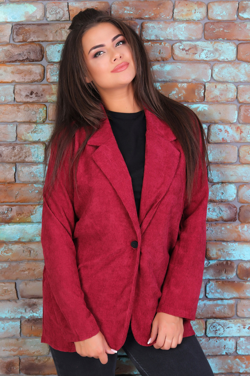 Женский классический вельветовый пиджак жакет на пуговице без подклада, норма и батал большие размеры - фото 1 - id-p9919317