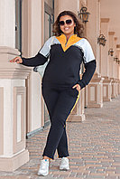 Осенний молодежный женский спортивный трехцветный костюм: кофта реглан и штаны, батал большие размеры