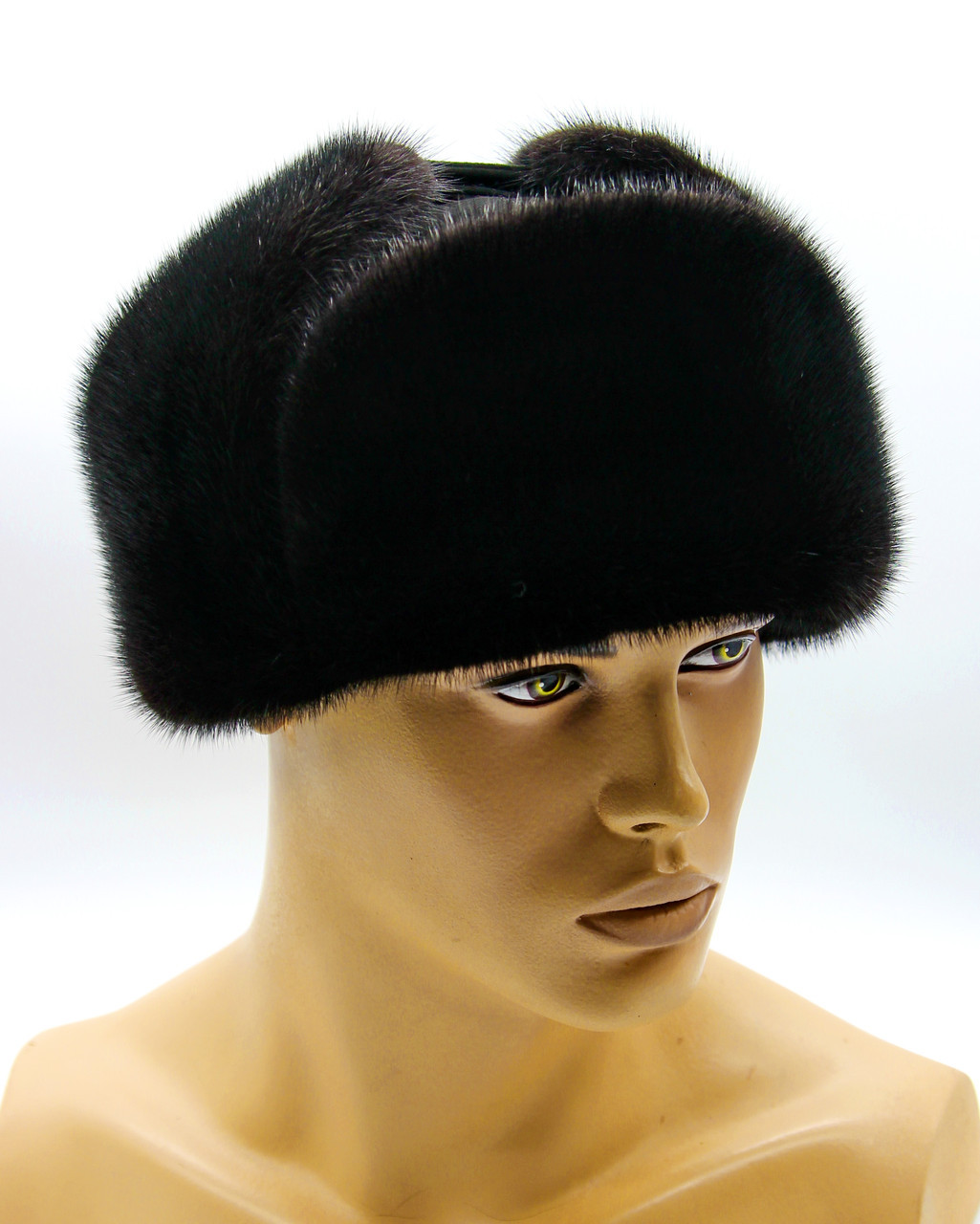 Мужская норковая ушанка шапка "Молодежка" из меха норки и замши черная. 57 - фото 1 - id-p9934574