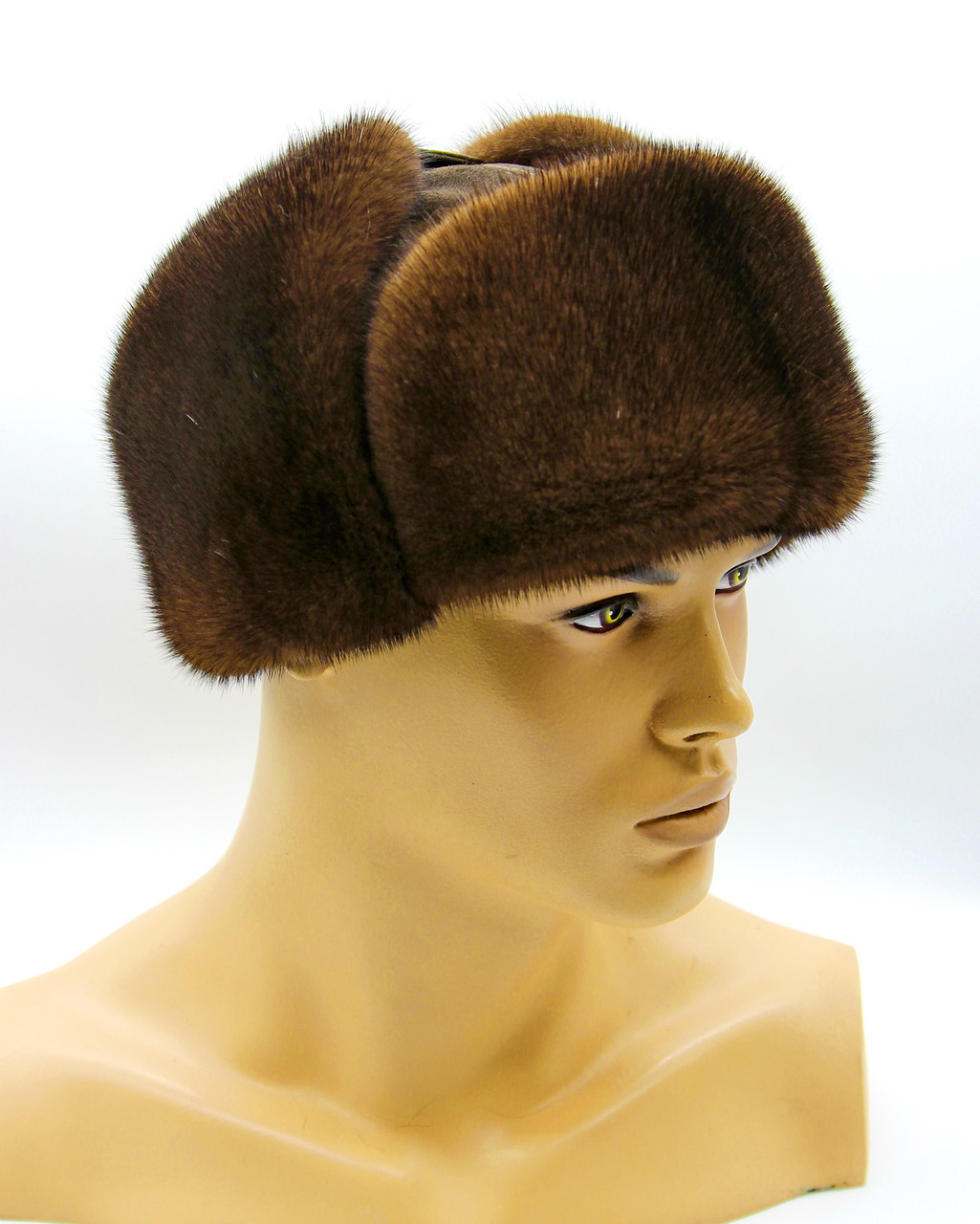 Мужская норковая ушанка шапка "Молодежка" из меха норки и замши коричневая пастель. 57 - фото 1 - id-p9934580