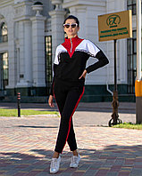 Осенний молодежный женский спортивный трехцветный костюм: кофта реглан и штаны