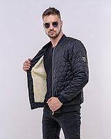 Стильная молодежная мужская куртка бомбер из стеганой плащевки с подкладкой из искусственной овчины