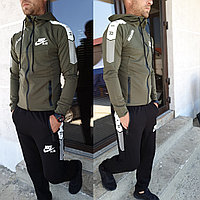 Мужской стильный спортивный костюм из трикотажа: штаны и кофта с хорошими змейками, реплика Nike
