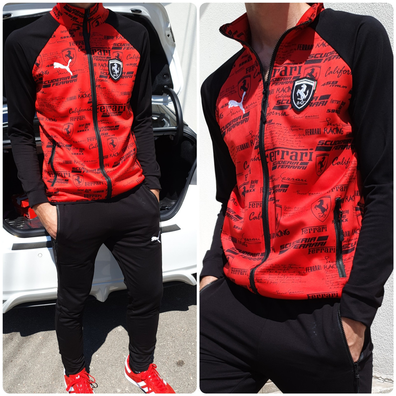 Мужской стильный спортивный костюм: зауженные штаны и кофта со стойкой, реплика Puma Ferrari - фото 1 - id-p9935638
