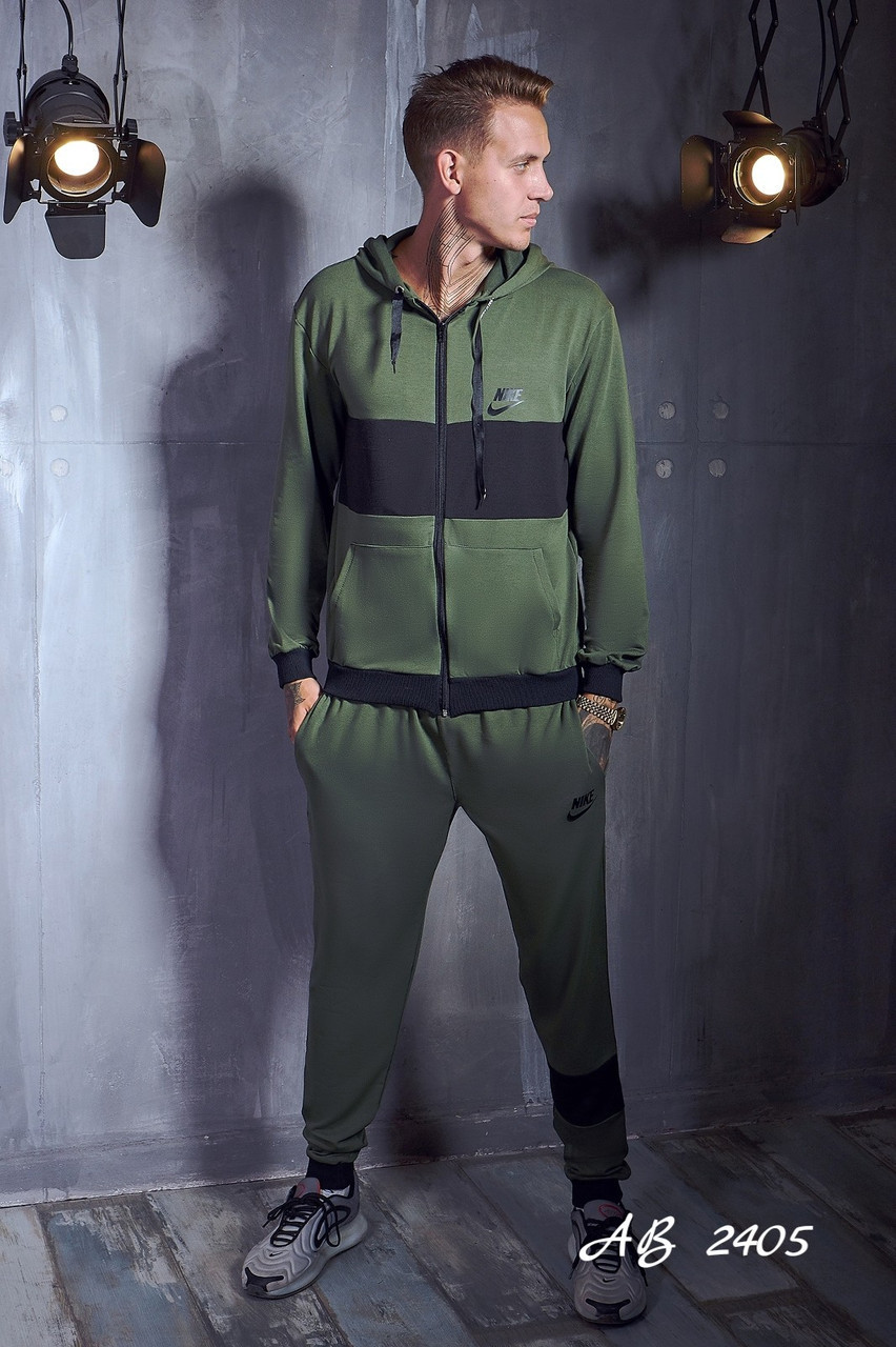 Спортивный мужской костюм с цветными вставками, кофта на змейке с капюшоном, реплика Nike - фото 1 - id-p9935649