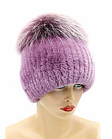 Женская меховая шапка на вязаной основе из чернобурки и rex rabbit "Бон" (фиолетовый)