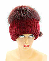 Зимняя меховая шапка женская на вязаной основе из чернобурки и rex rabbit "Бон" (бордовый)
