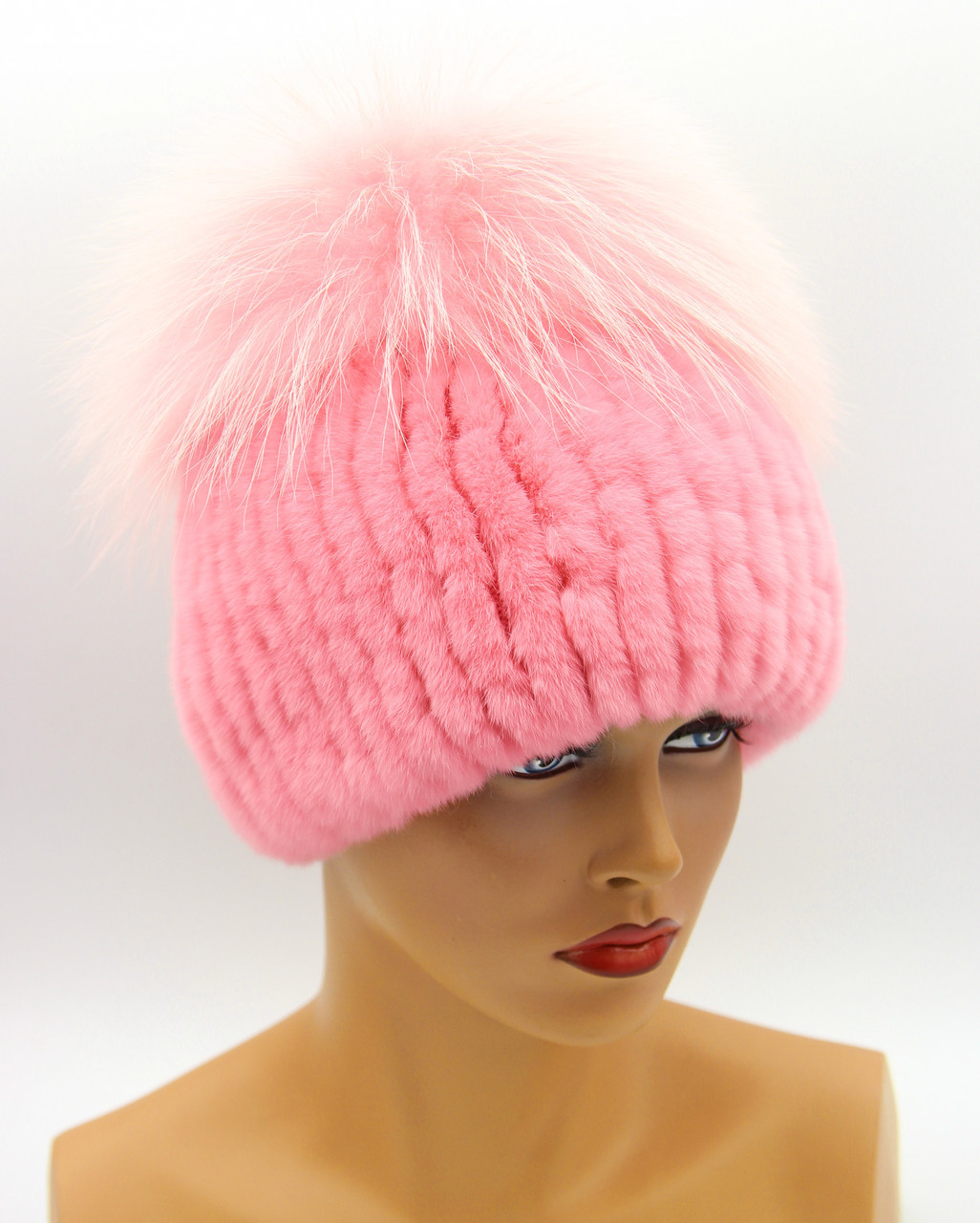Зимняя меховая шапка женская из чернобурки и rex rabbit "Бон" (розовый) - фото 1 - id-p9936214