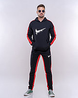 Стильный молодежный мужской спортивный костюм с капюшоном черно-красный, реплика Nike