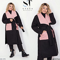 Женское стильное осеннее кашемировое пальто-кардиган на запах без подклада, батал большие размеры