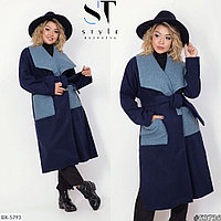 Женское стильное осеннее кашемировое пальто-кардиган на запах без подклада, батал большие размеры