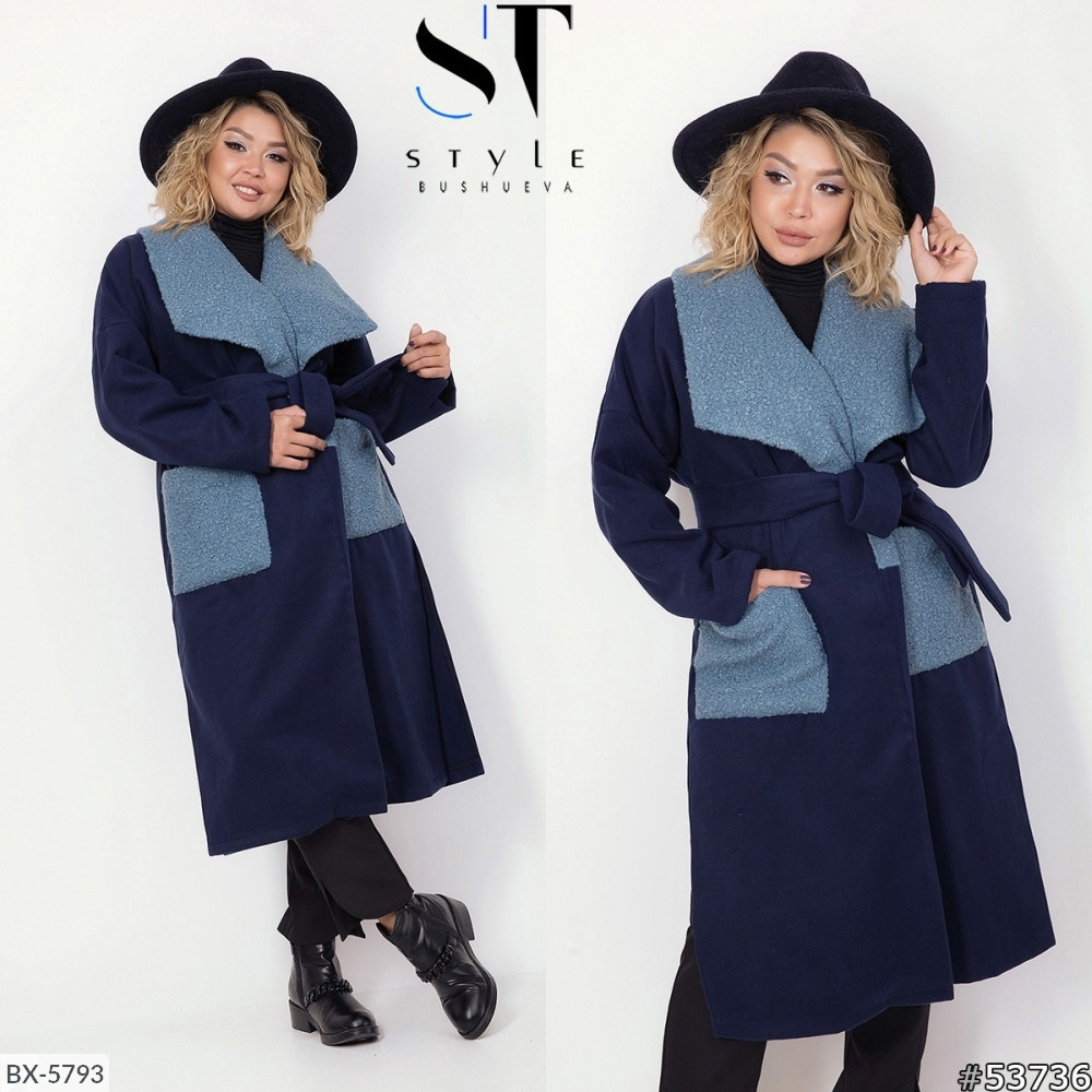 Женское стильное осеннее кашемировое пальто-кардиган на запах без подклада, батал большие размеры - фото 1 - id-p9941545