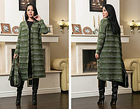 Женский стильный кардиган-пальто из буклированной ткани с поясом в комплекте, батал большие размеры