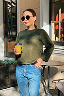 Женская красивая укороченная ворсистая ангоровая кофта свитер