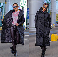 Стильное осеннее дутое стеганное пальто на синтепоне с капюшоном свободного кроя