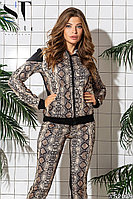Женский стильный спортивный костюм: штаны и кофта с капюшоном со змеиным принтом