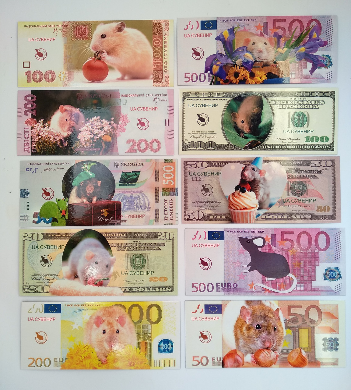 Магниты купюры виниловые евро,гривна,доллар Год Крысы 2020 год микс - фото 1 - id-p9946249