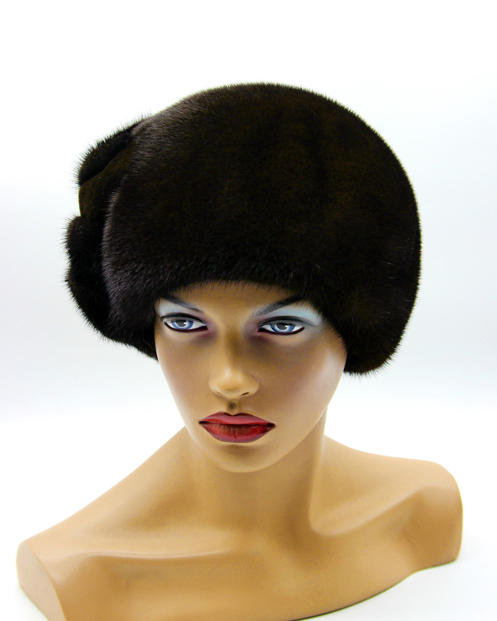Женская шапка норковая "Шарик аппликация" (коричневая). - фото 1 - id-p8141378