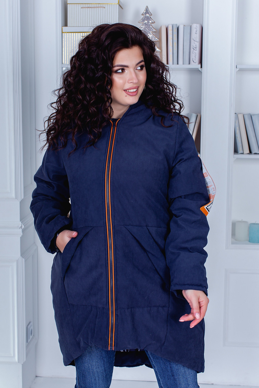 Женская осенняя удлиненная куртка парка с капюшоном, батал большие размеры - фото 1 - id-p9957595