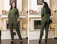 Стильный женский костюм: блуза с узорами и брюки на резинке, батал большие размеры