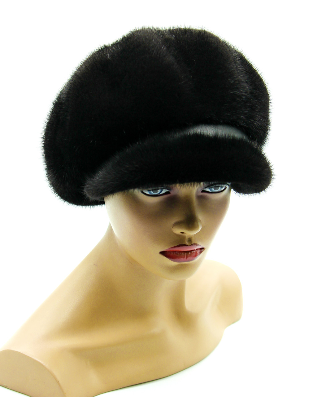 Женская норковая кепка 10-ть клинов ребром (чёрная). - фото 1 - id-p8141331