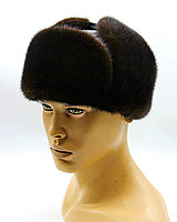 Мужская меховая шапка ушанка "Молодежка" из меха норки и кожи, коричневая. 60