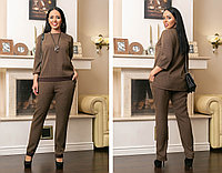 Стильный женский костюм: блуза с разрезами по бокам и брюки на резинке, батал большие размеры