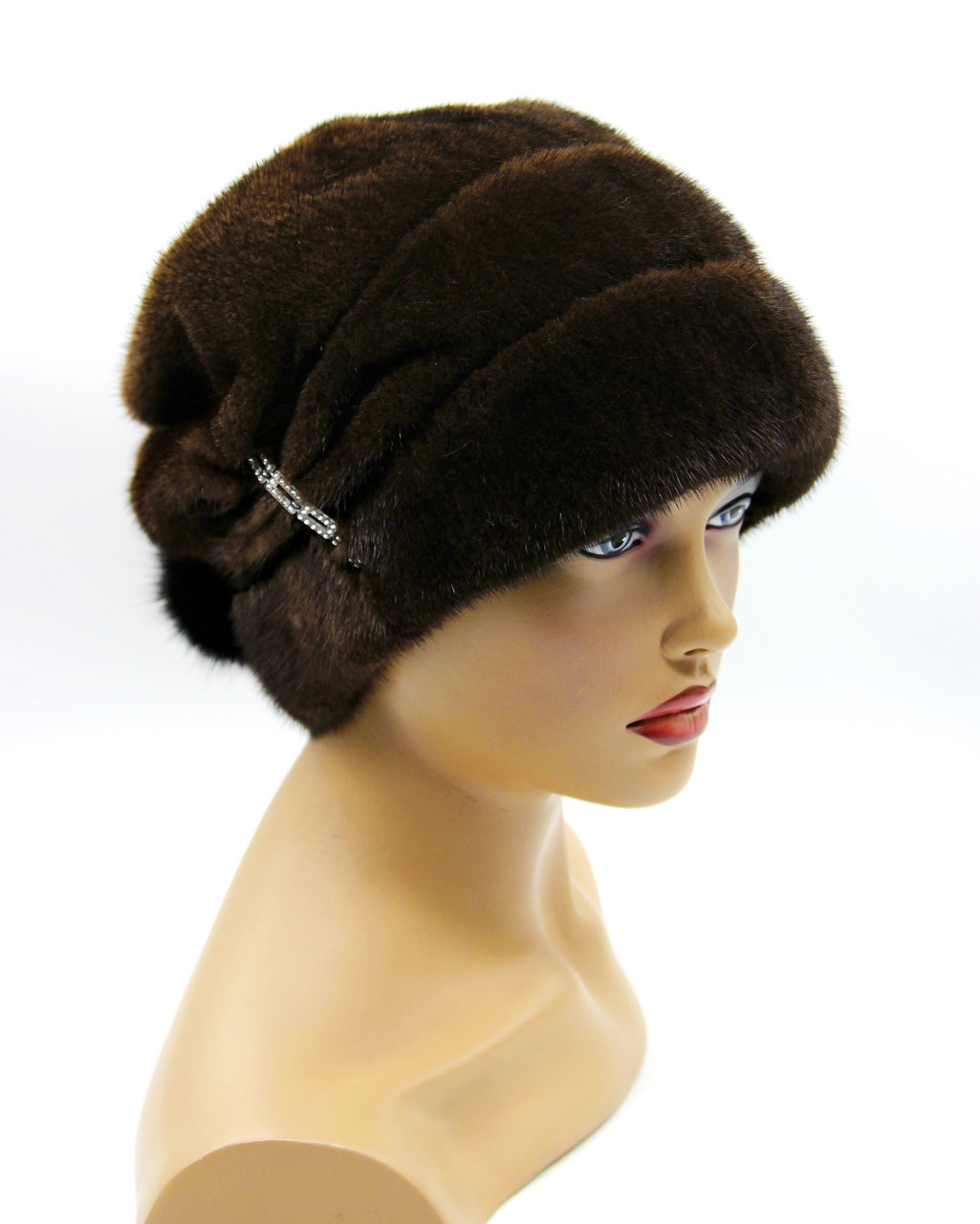 Женская норковая шапка "Буратино классик" (коричневая). - фото 1 - id-p8141553