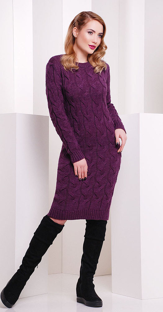Платье короткое вязаное цвета баклажан - фото 1 - id-p10089348