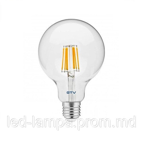 Светодиодная LED лампа GTV, 8W, E27, FILAMENT, 3000К тёплое свечение. Гарантия - 2 года - фото 1 - id-p10085561