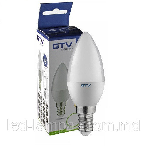Светодиодная LED лампа GTV, 8W, E14, свеча, 3000К тёплое свечение. - фото 1 - id-p10085566