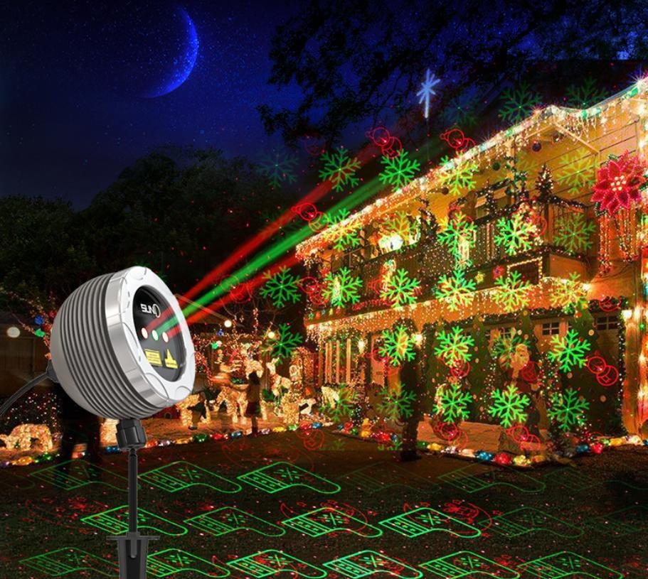 Светодиодный лазерный уличный проектор Ecolend snow 33-12 красные и зеленые рисунки IP65 12W - фото 1 - id-p8352688