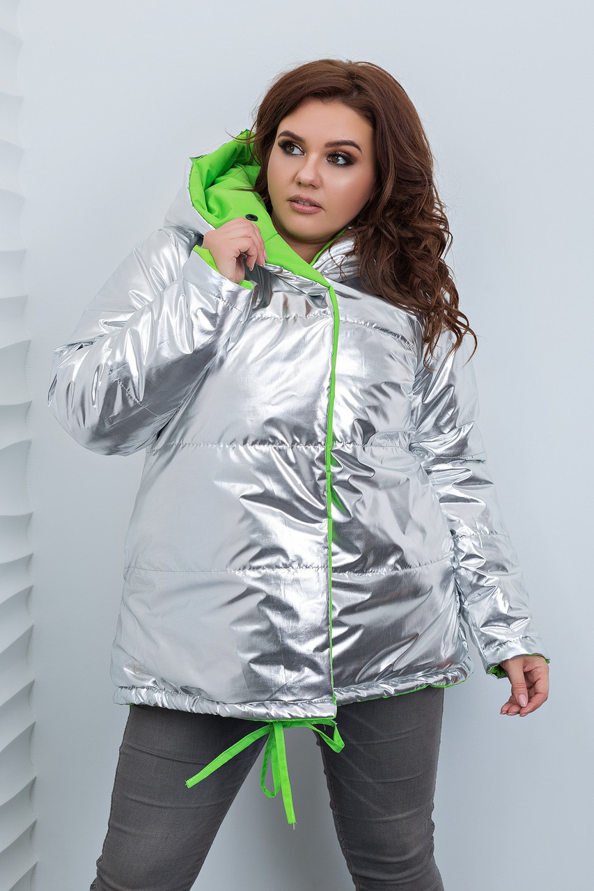Стильная молодежная осенне-зимняя двухсторонняя куртка металлик с капюшоном - фото 1 - id-p9945820