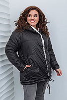 Стильная молодежная осенне-зимняя двухсторонняя куртка металлик с капюшоном, норма и батал большие размеры