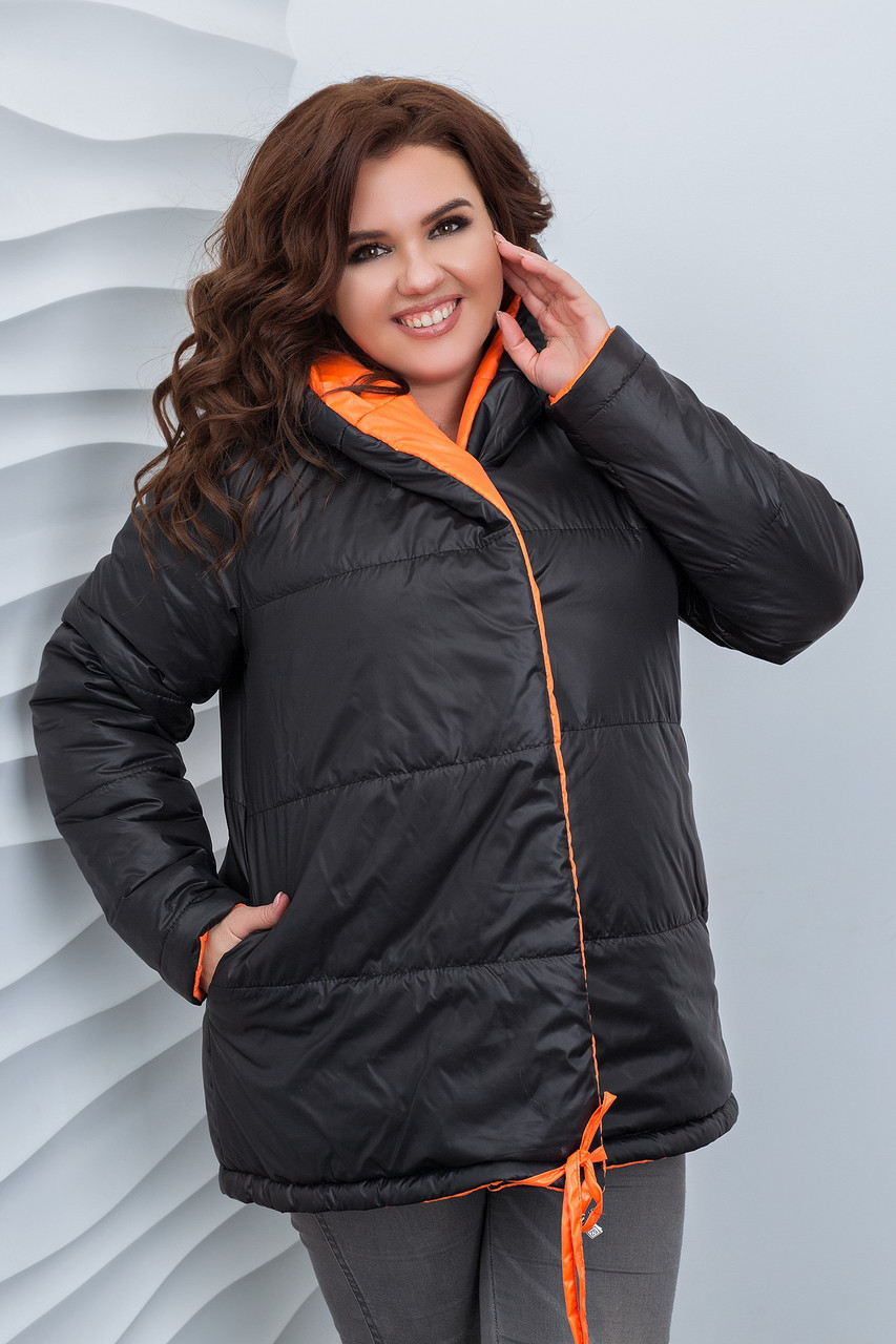 Стильная молодежная осенне-зимняя двухсторонняя куртка с капюшоном, норма и батал большие размеры - фото 1 - id-p9961057