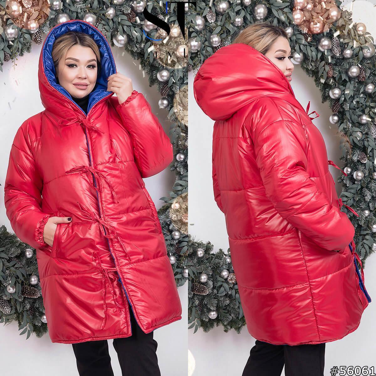 Теплая зимняя дутая двусторонняя женская куртка с капюшоном, батал большие размеры - фото 1 - id-p10096137