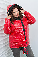 Стильная молодежная осенне-зимняя лаковая куртка двухсторонняя с капюшоном, норма и батал большие размеры