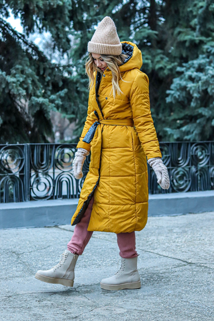 Модная двухсторонняя зимняя непромокаемая длинная куртка-пальто с капюшоном, батал большие размеры - фото 1 - id-p10096148