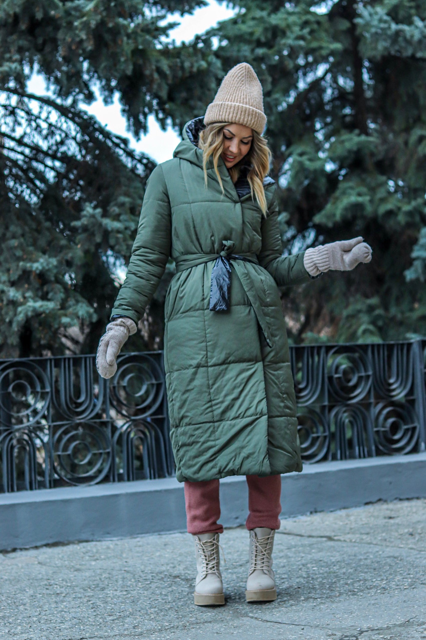 Модная двухсторонняя зимняя непромокаемая длинная куртка-пальто с капюшоном, батал большие размеры - фото 1 - id-p10096149