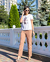 Летний женский костюм: футболка с рисунком и брюки свободного кроя, норма и полубатал большие размеры