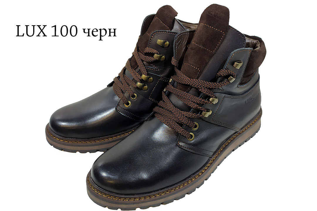 Ботинки мужские зимние натуральная кожа черные на шнуровке и молнии (100 ч) - фото 1 - id-p10096231