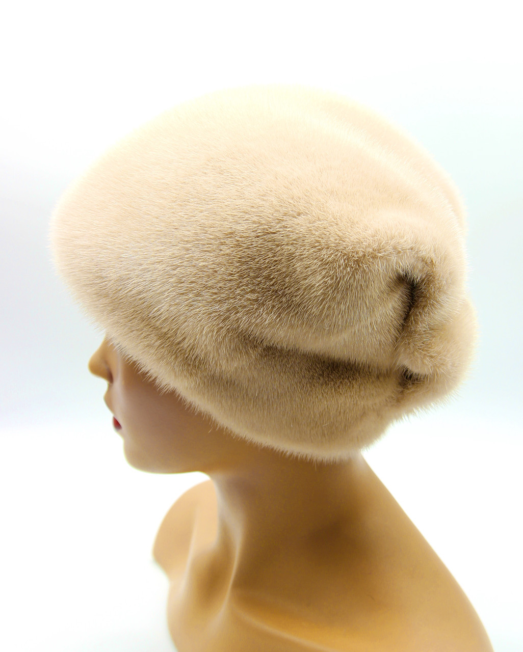 Норковая женская шапка "Буратино с бантом" (нежный бежевый). - фото 1 - id-p10103233