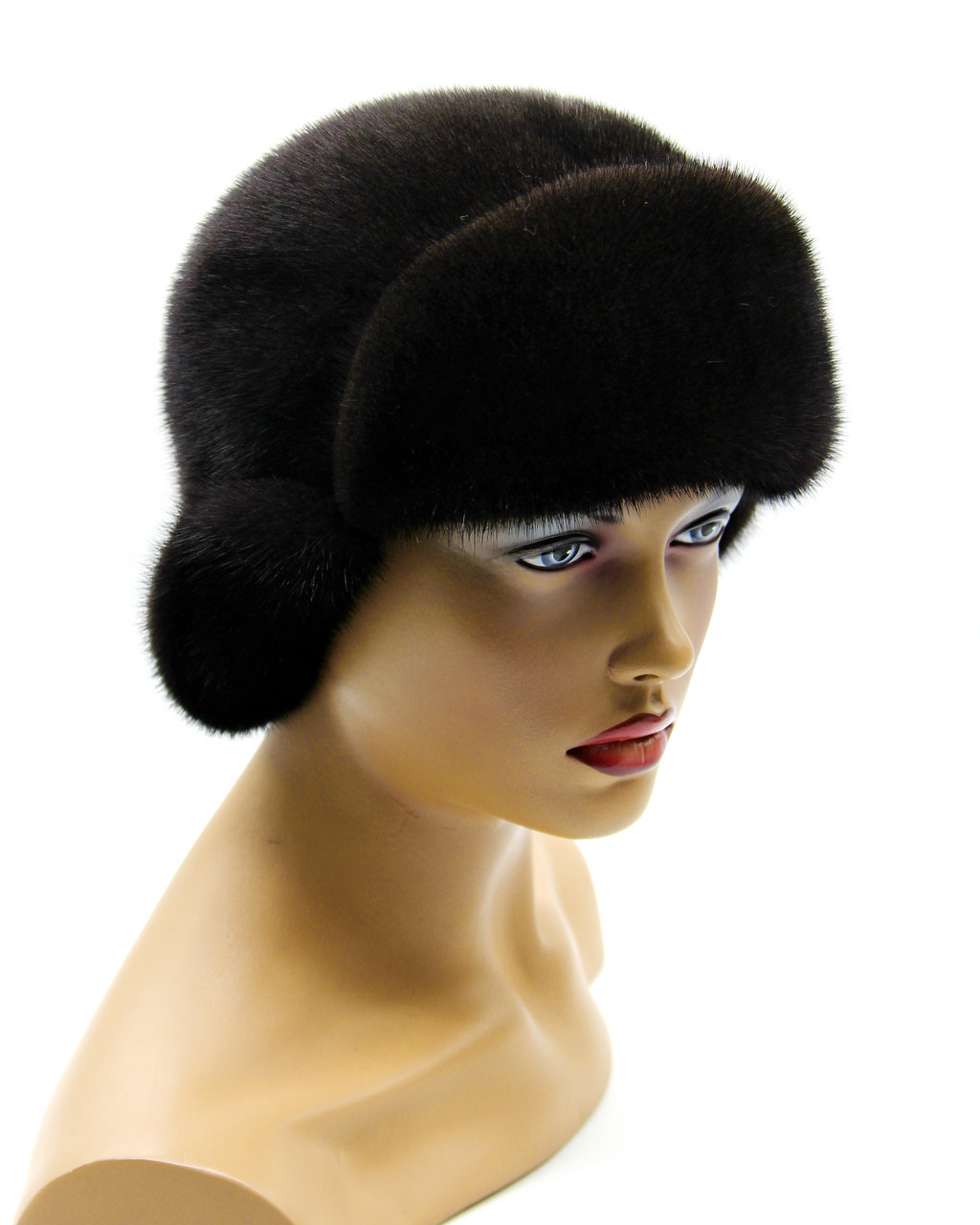 Норковая женская шапка "Лобик короткое ухо", (коричневая). - фото 1 - id-p10103235