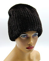 Норковая шапка женская на вязаной основе "Бини" (черная).