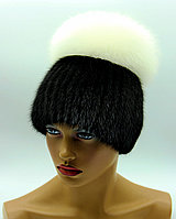 Женская норковая шапка на вязаной основе "Малибу" черно - белая.